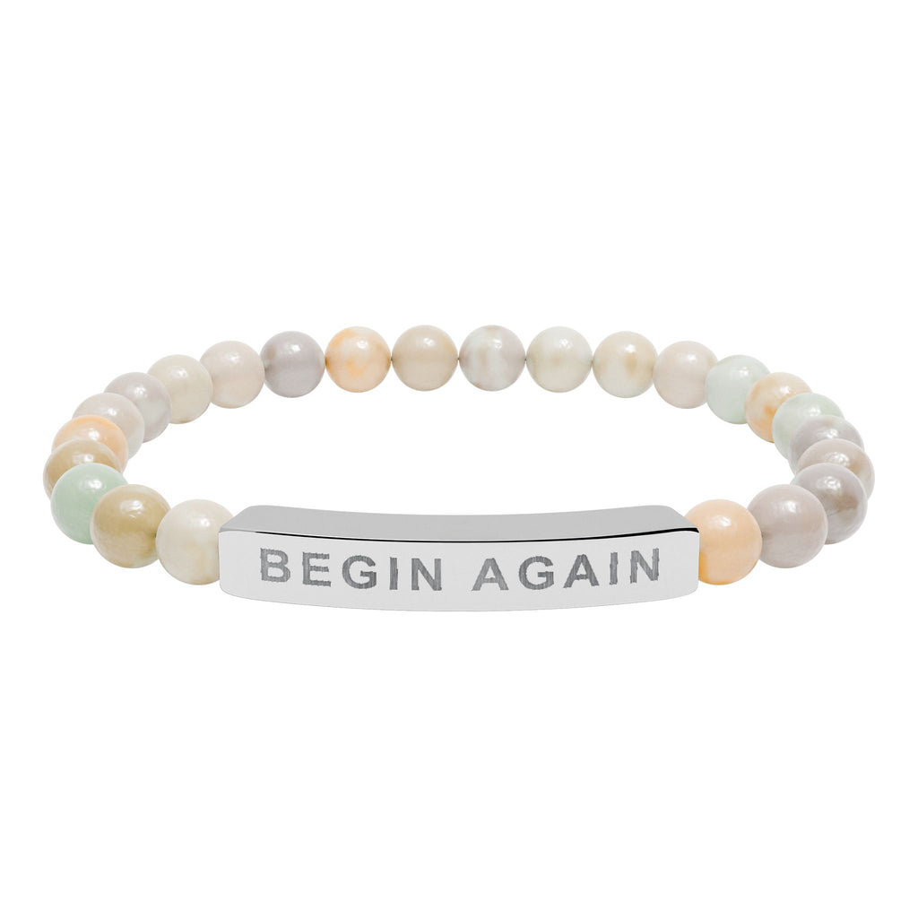 Silver-tone Amazonite bracelet with a fixed BEGIN AGAIN engraving