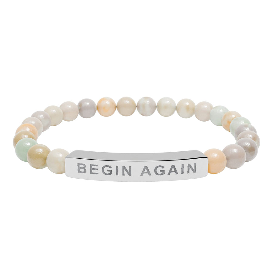 Silver-tone Amazonite bracelet with a fixed BEGIN AGAIN engraving