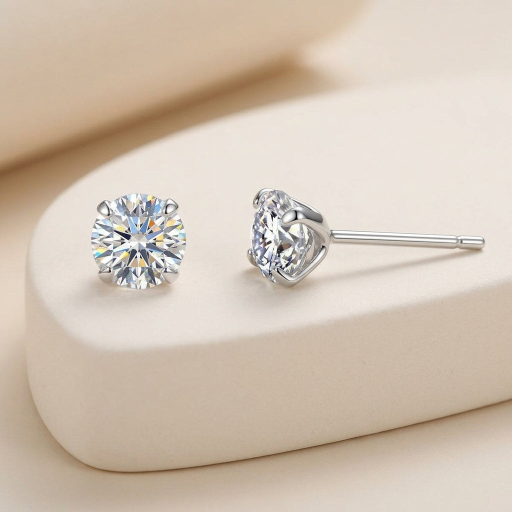Front and post details of 4 mm moissanite stud earrings